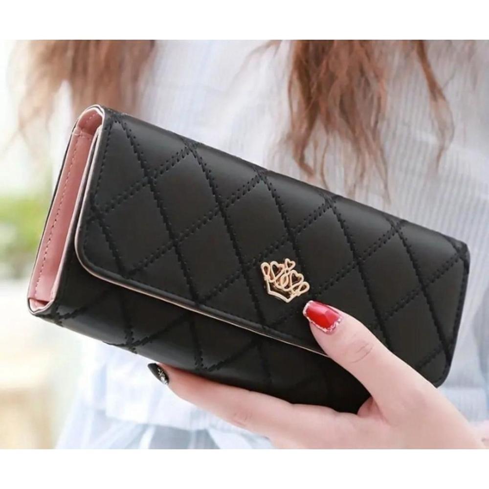 Crown Rhombus Pattern Wallet In Black - Picture 2 of 7